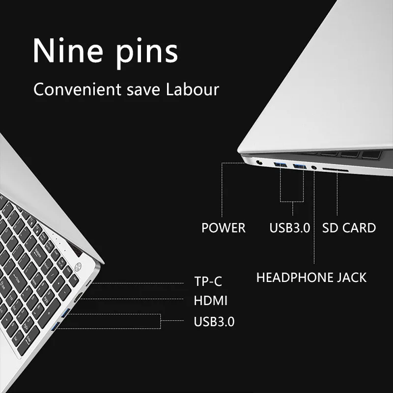 Металлический корпус 15 6 дюймов Intel i7 6500U Ноутбук 1080P Windows 10 OS 8 Гб RAM с выделенной