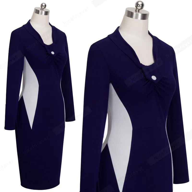 Женское контрастное платье-карандаш на пуговицах с длинным рукавом и