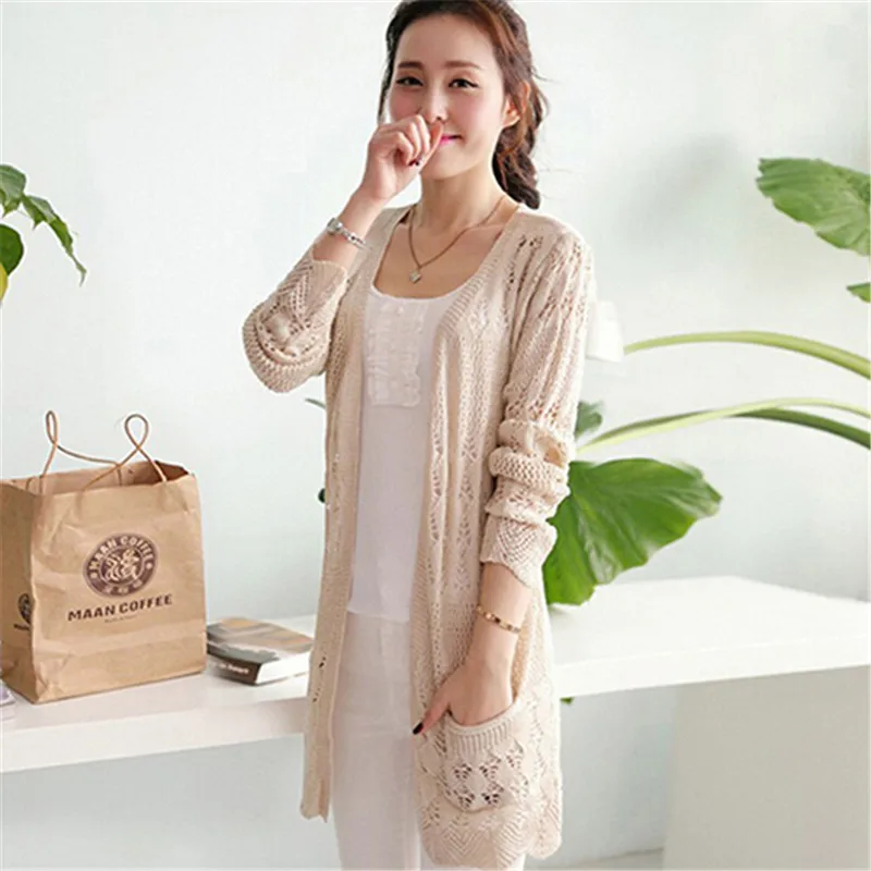2017 Женский кардиган в Корейском стиле вязанный с длинным рукавом повседневная