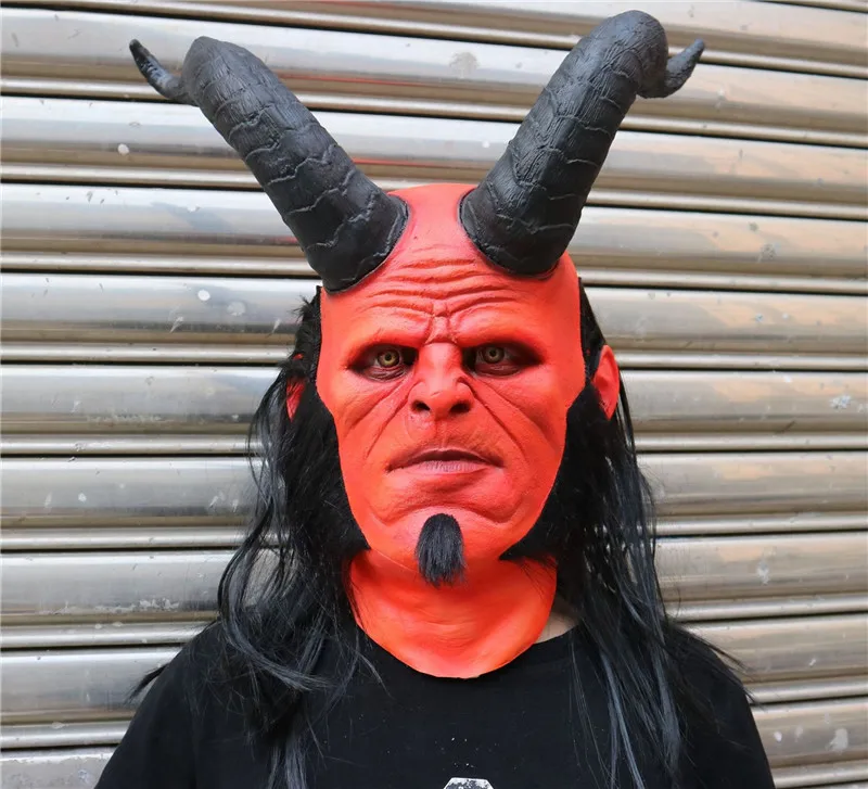 Белый Hellboy маска Hellboy латексные маски перчатки страшный ужас фильм маска костюмы на Хэллоуин косплей реквизит Новинка - Цвет: Белый