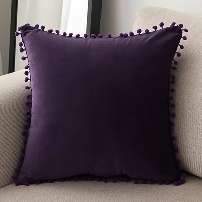 violet 30x50/45x45/55x55/40x60 см сплошной цвет помпон вельветовый чехол для подушки наволочка волосы шарики подушка с кисточками крышка бахрома домашний декор - Цвет: violet