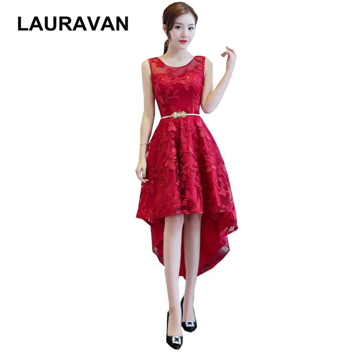 unique wine red burgundy high-low lace bridesmaid pageant dress for teens sexy modest formal gowns occasion dresses girls