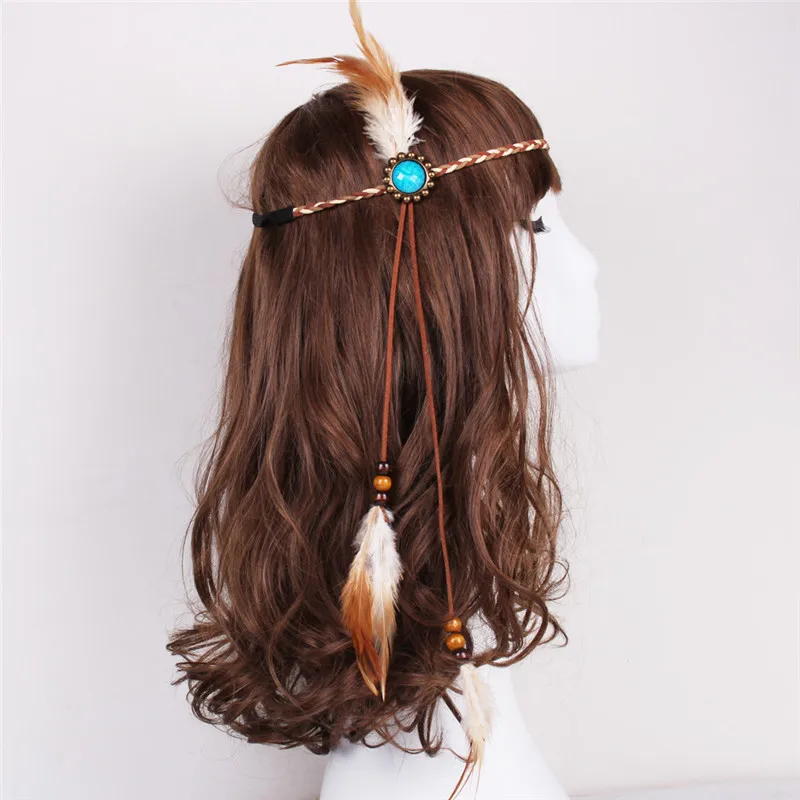 Bohemian style Indian Feather Headband Headdress Hair Rope Headwear Tribal Hippie Handmade Hair Accessories for Women 21