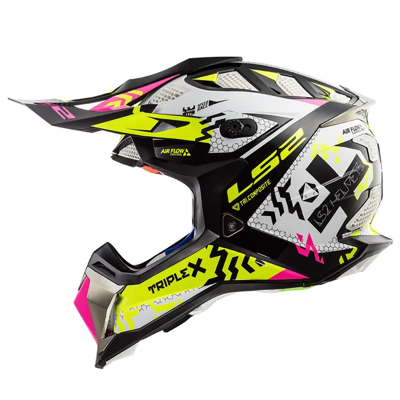 TRIPLEX BK-YL-PK LS2 SUBVERTER мотоциклетный шлем для мотокросса внедорожный шлем Capacete горные кросс мото горный велосипед ATV MX DH для шлемов Dirt Bike - Цвет: TRIPLEX BK-YL-PK