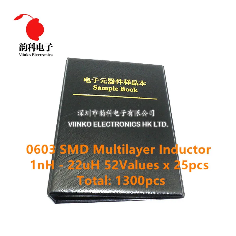 

0603 SMD Multilayer Inductor Sample Book 1nH~22uH 52Valuesx25pcs=1300pcs Assorted Kit