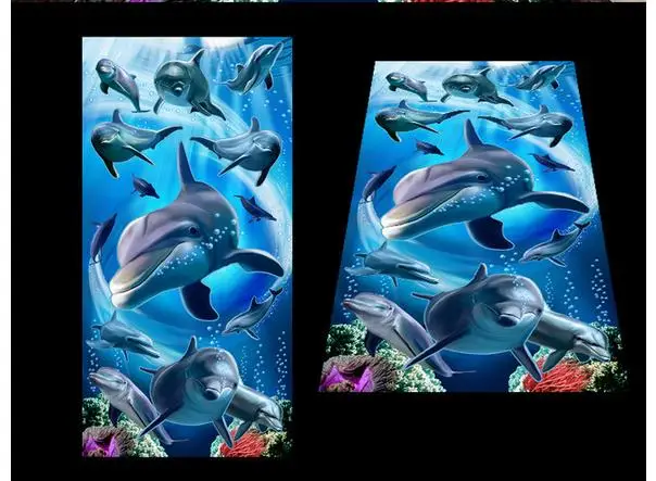 

Custom photo Waterproof flooring wallpaper Dolphins floor tile of the ground 3d mural PVC wallpaper self-adhesion floor wallpaer