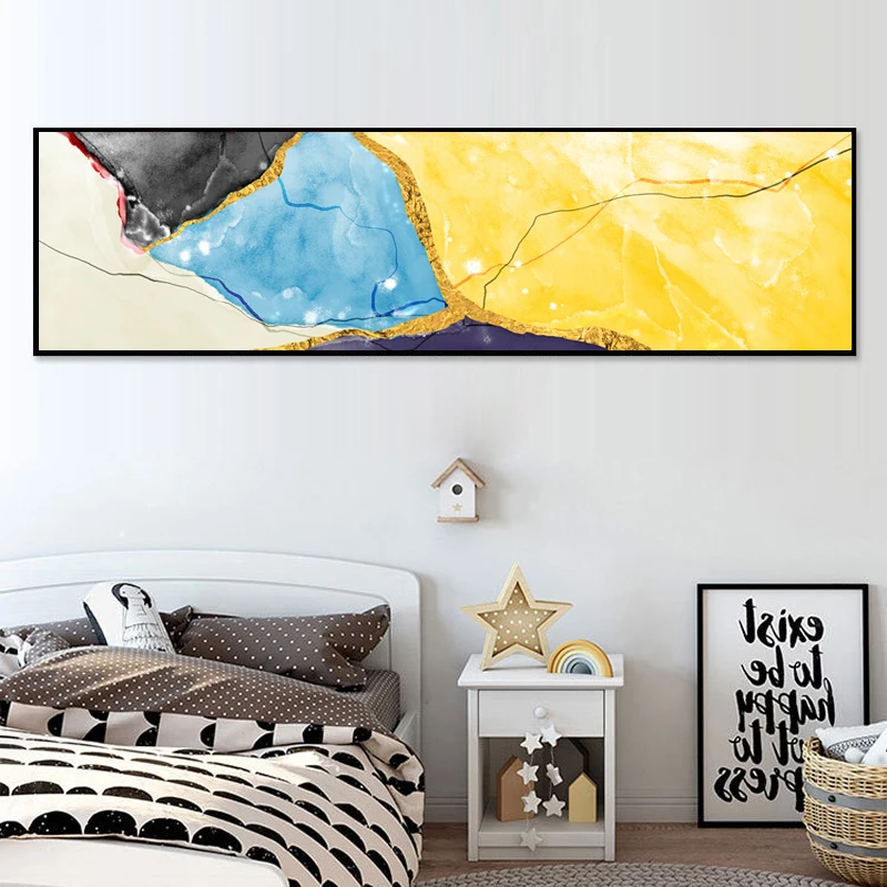 Абстрактная картина желтого и черного блоков на холсте модный плакат печать