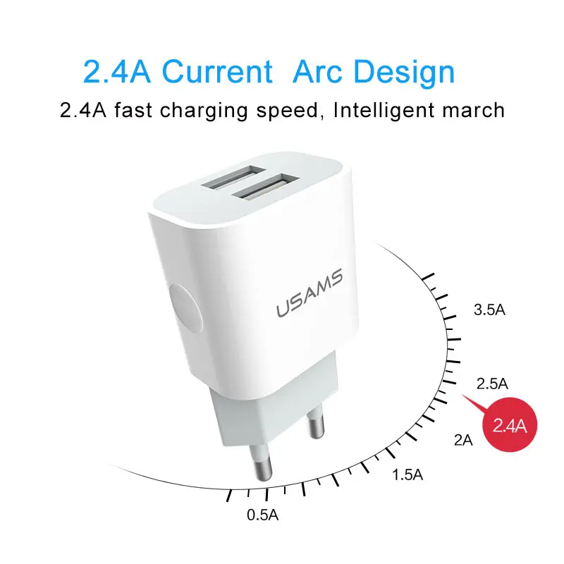 USAMS USB зарядное устройство 5 В/2 4 А для мобильного телефона iPhone samsung 2 порта EU/UK вилка
