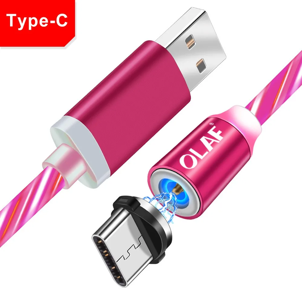 Red Type C Олаф сверкающий Блестящий Магнитный кабель для быстрой зарядки светодиодный кабель микротипа для Iphone 7 8 Plus X XR XS Max для Xiaomi Redmi Note 7 - Цвет: Red Type C