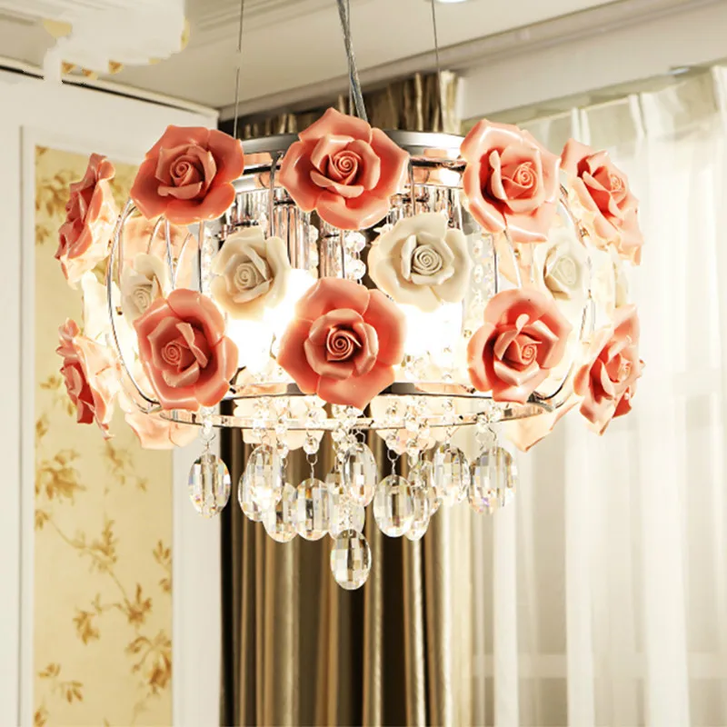 

Modern Led Crystal Pendant Lights for Dining Room Girl Room Kitchen Pendant Lamp for Bedroom Restaurant Rose Hanging Lamp