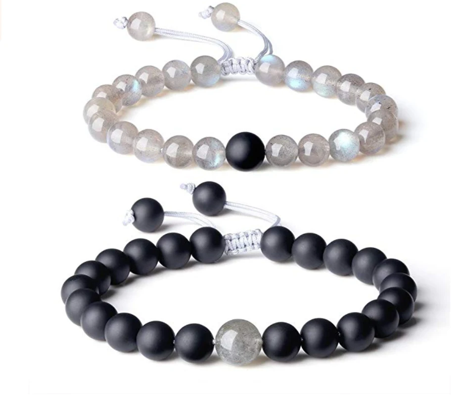 Лабрадорит унисекс 8 мм матовый черный оникс пары Плетенный макраме натуральный