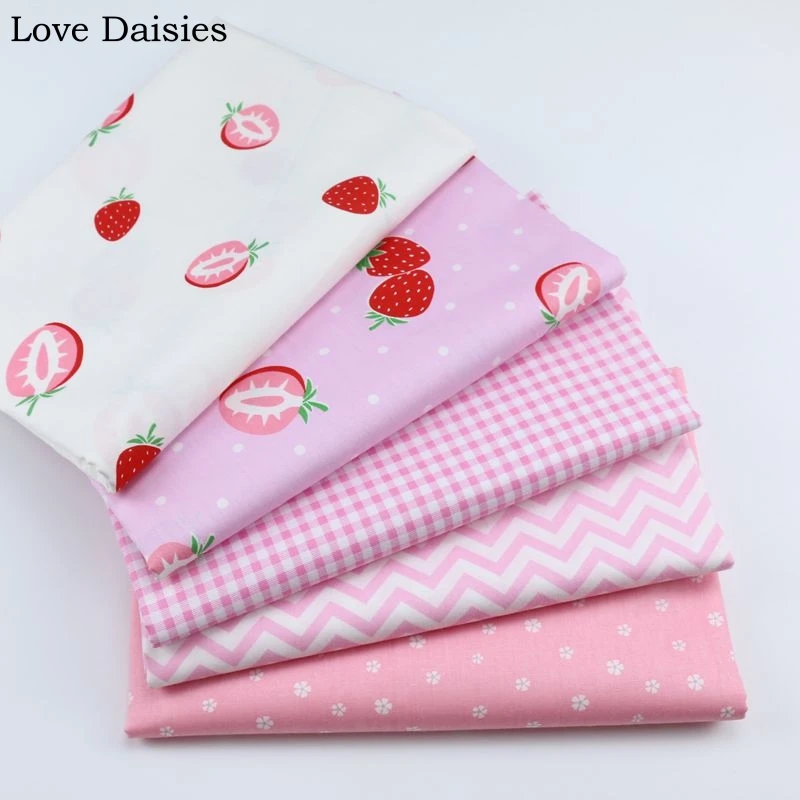 

100% cotton twill cloth cute WHITE PINK fruit strawberry check floral fabrics for DIY bedding apparel dress patchwork handwork