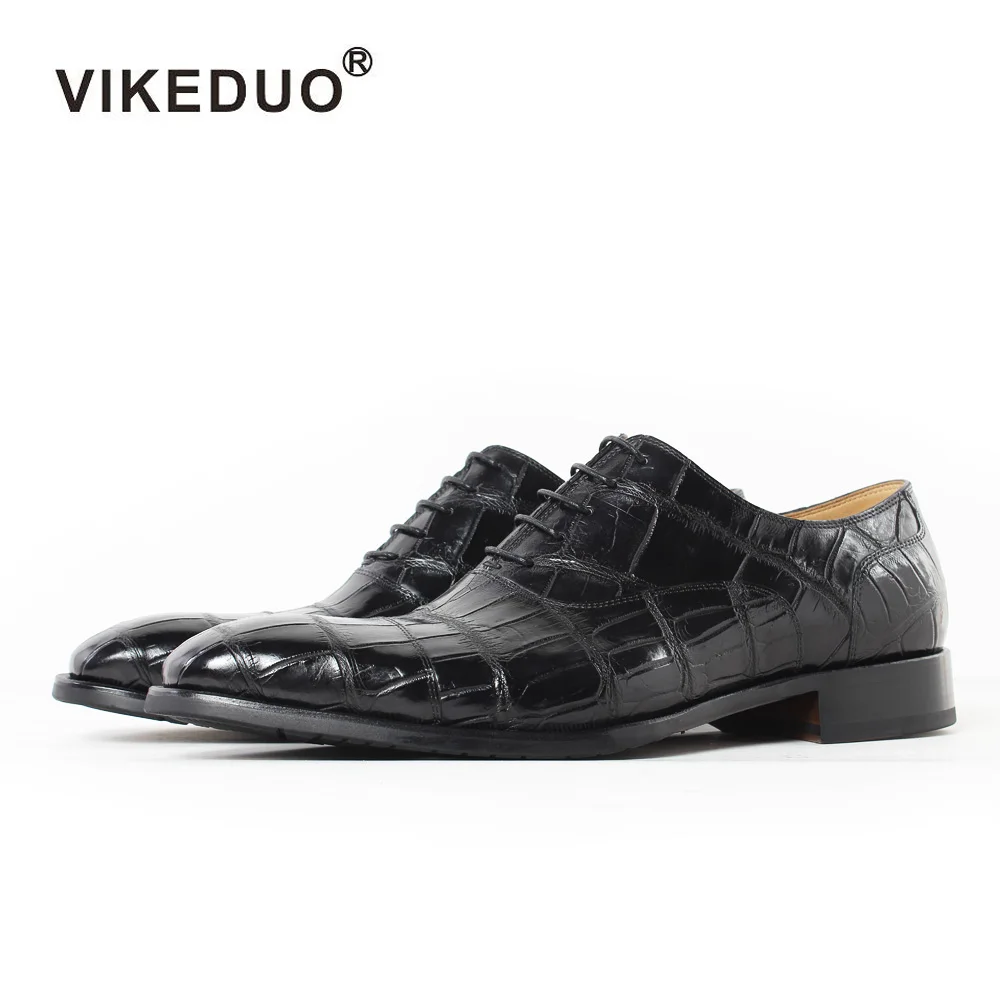 Мужские туфли-оксфорды Vikeduo из крокодиловой кожи ручной работы для свадьбы
