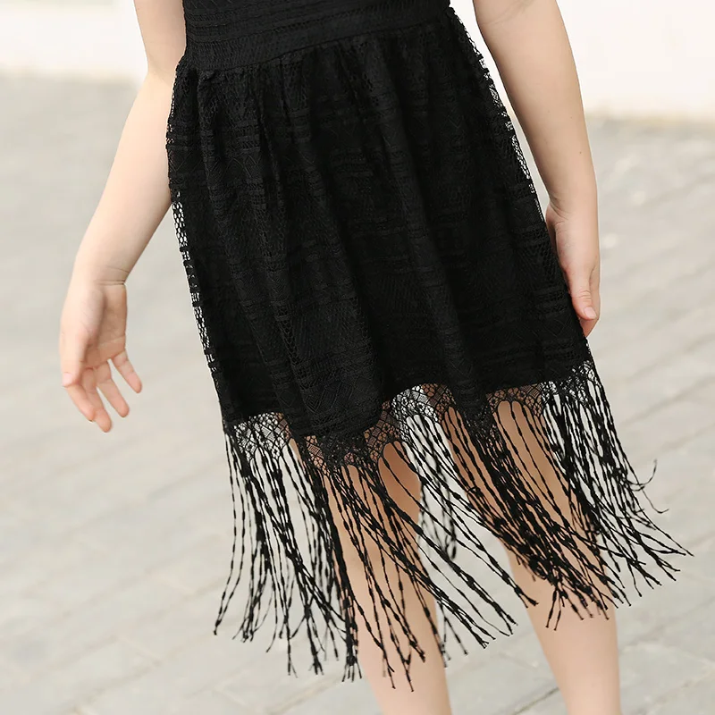 2018 Summer Girl Black Tassel Dress Kids Vest Children Girls Sleeveless Fringe Clothing For 5 8 11 16 Year Old | Детская одежда и