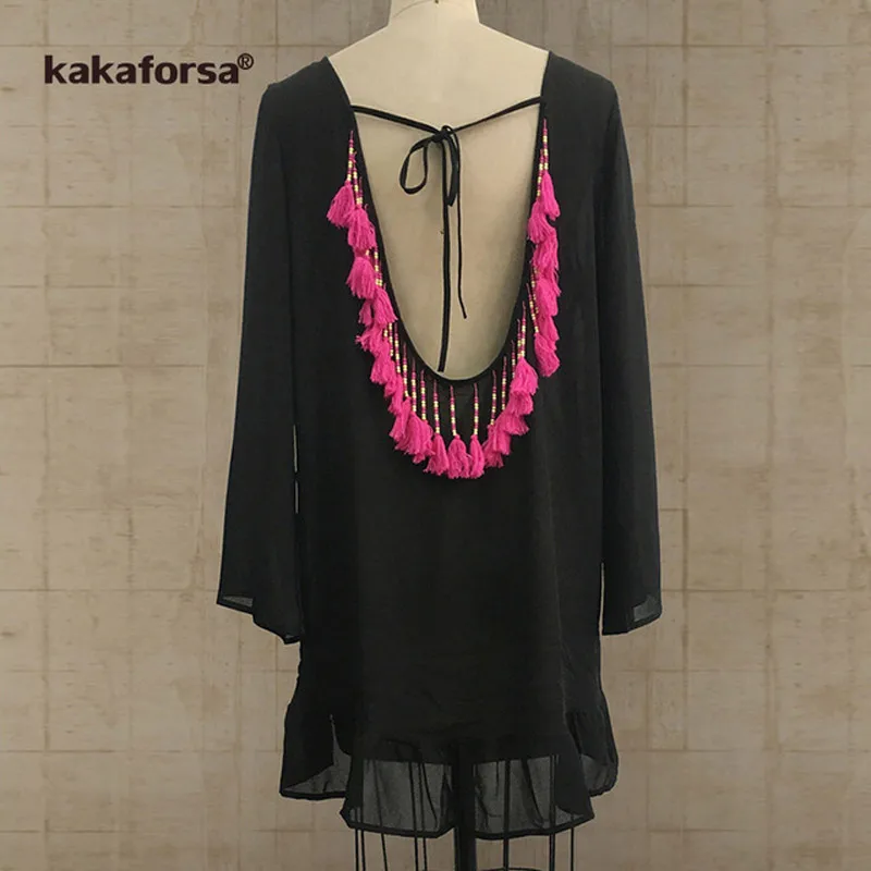 LC30black rose Kakaforsa сексуальный вязаный крючком пляжный чехол Холтер летнее пляжное платье хлопчатобумажные купальники закрывающий сплошной халат De Plage Туника бикини чехлы - Цвет: LC30black rose