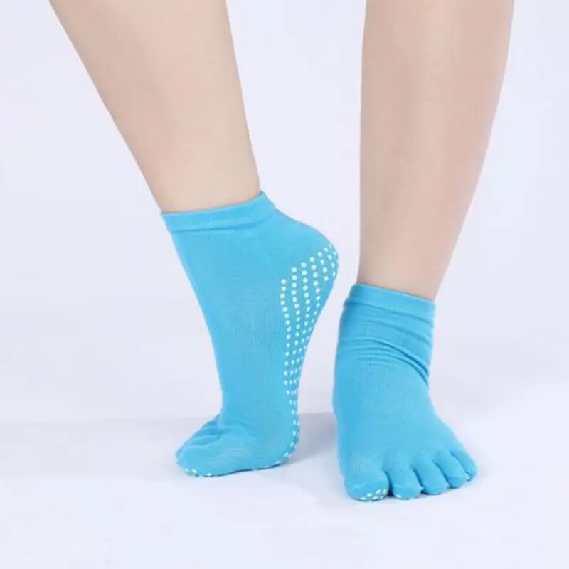 blue 1 пара, женские носки для йоги, Нескользящие, массажные с резиновым покрытием, теплые носки для фитнеса, гимнастики, танцев, спорта, упражнений, босиком - Цвет: blue