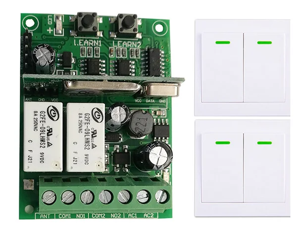 Individual learning code DC9V 12V 24V 10A 2CH digital Remote Control Switch Receiver Wall Transmitter Wireless Power | Обустройство