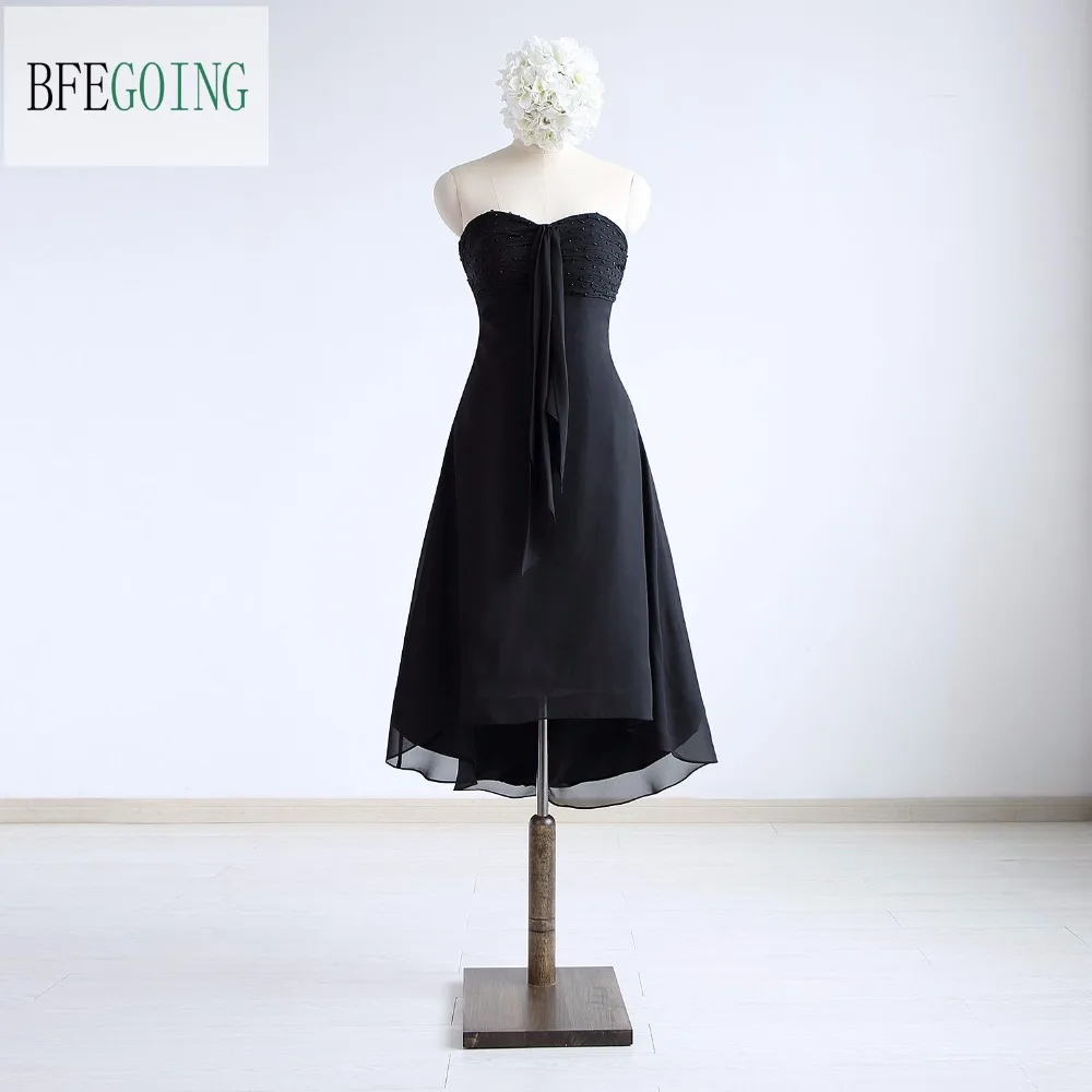 Черное Шифоновое ТРАПЕЦИЕВИДНОЕ вечернее коктейльное платье длиной до колена с