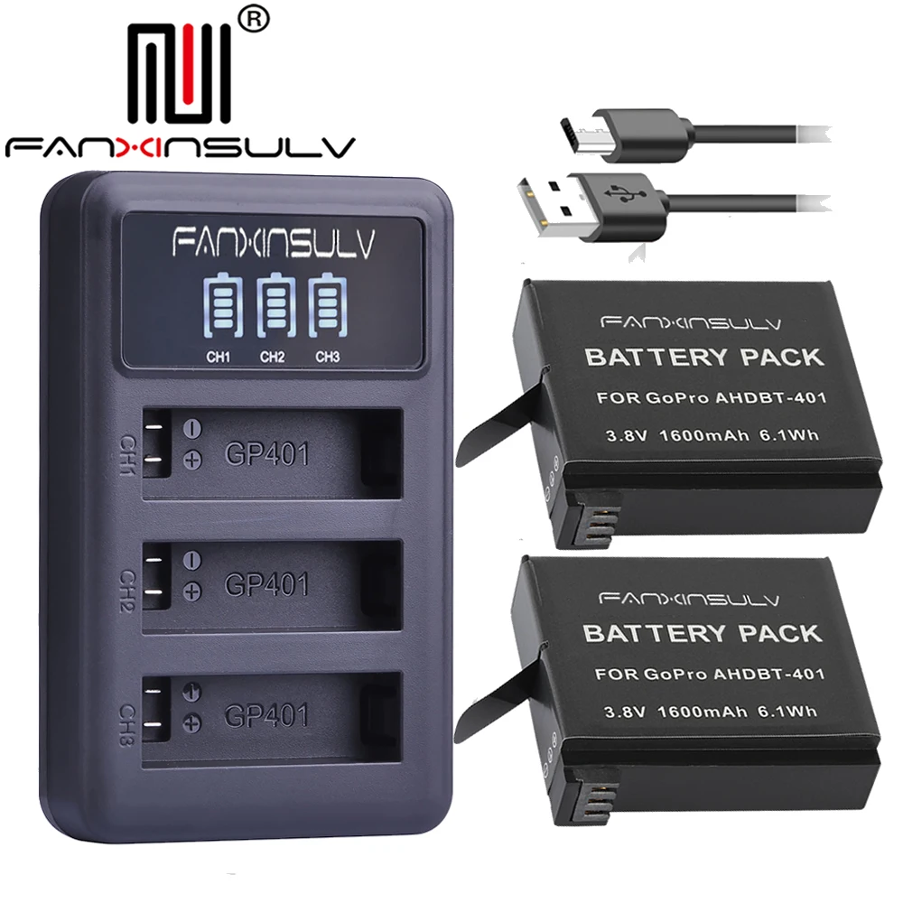 2Pcs AHDBT-401 Gopro Hero 4 Battery + LED 3-Slots USB Charger For GoPro HERO4 Go Pro4 gopro hero SHIP WITH TRACKING NUMBER - 2 аккумулятора AHDBT-401 для камеры GoPro Hero 4 + LED-зарядное устройство с 3 слотами USB для GoPro HERO4 Go Pro4 gopro hero ОТПР