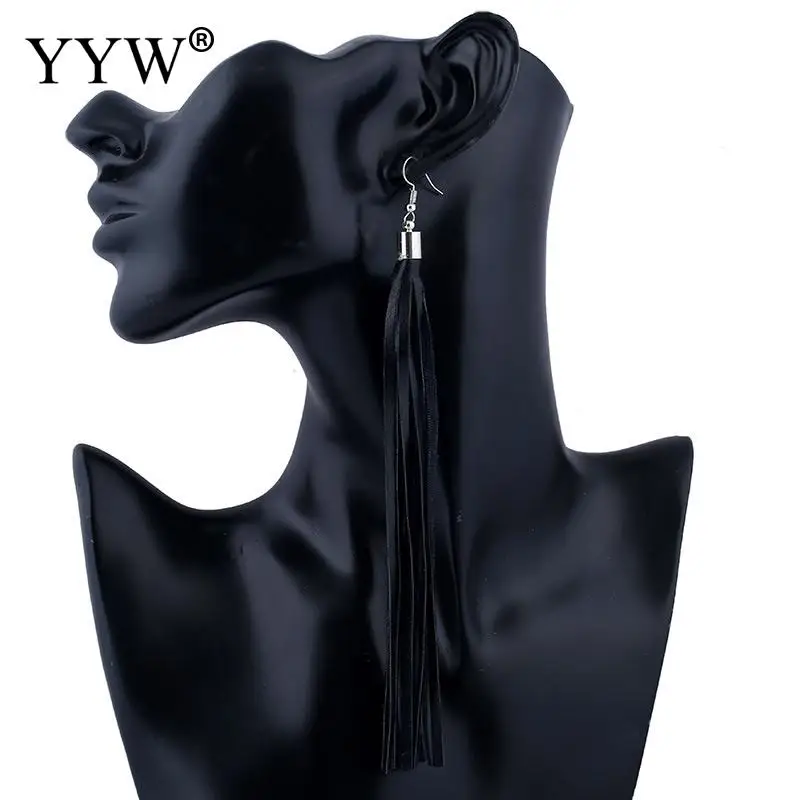 Винтаж из искусственной кожи с кисточками серьги Для женщин модный бренд ювелирных изделий геометрической формы серебрянный Простой Длинные свисающие серьги для девочек
