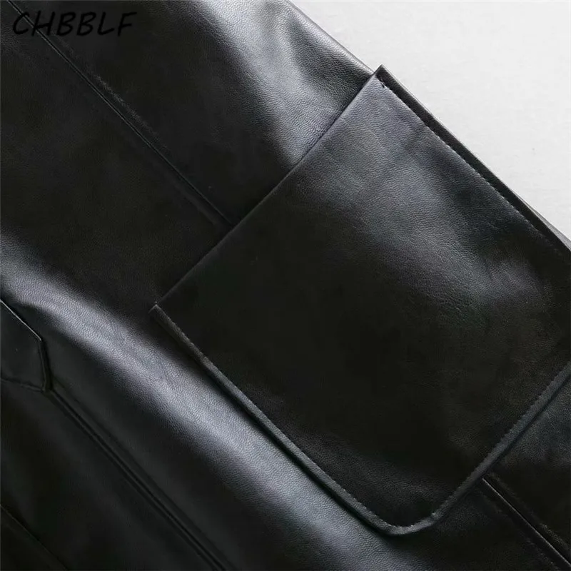 Женское мини платье на пуговицах CHBBLF однотонное черное из искусственной кожи с