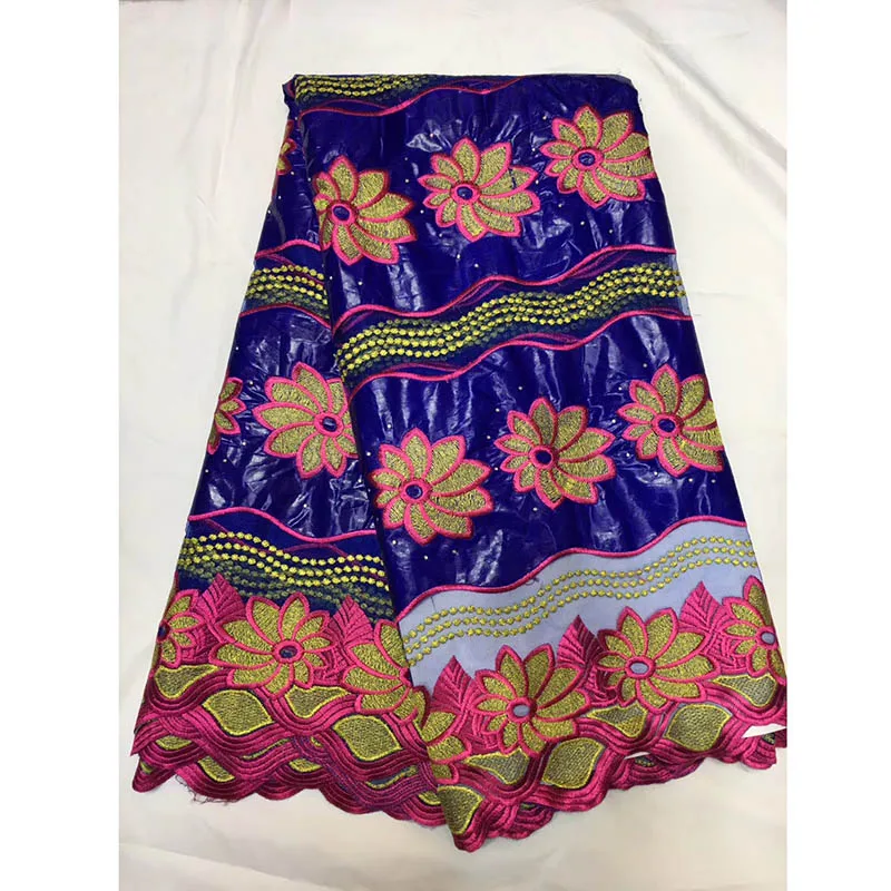 Королевский синий цветок Вышивка Материал 5 ярдов Базен Riche Getzner Африканский