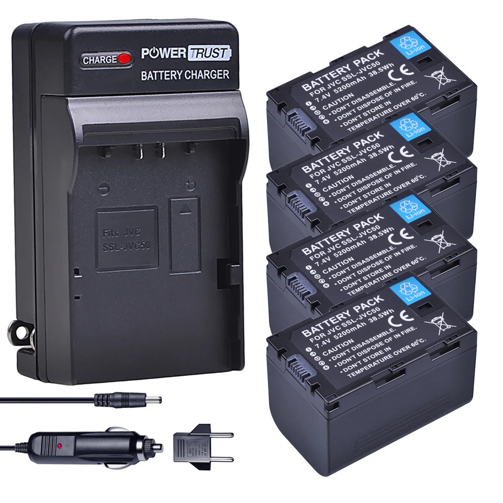 4Pc 5200mAh SSL JVC50 аккумулятор + комплекты зарядных устройств для JVC|Цифровые