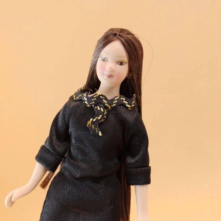 

A03-X030 children baby Toy 1:12 Dollhouse mini Furniture Miniature rement Accessories doll fashion black dress set woman 1pcs