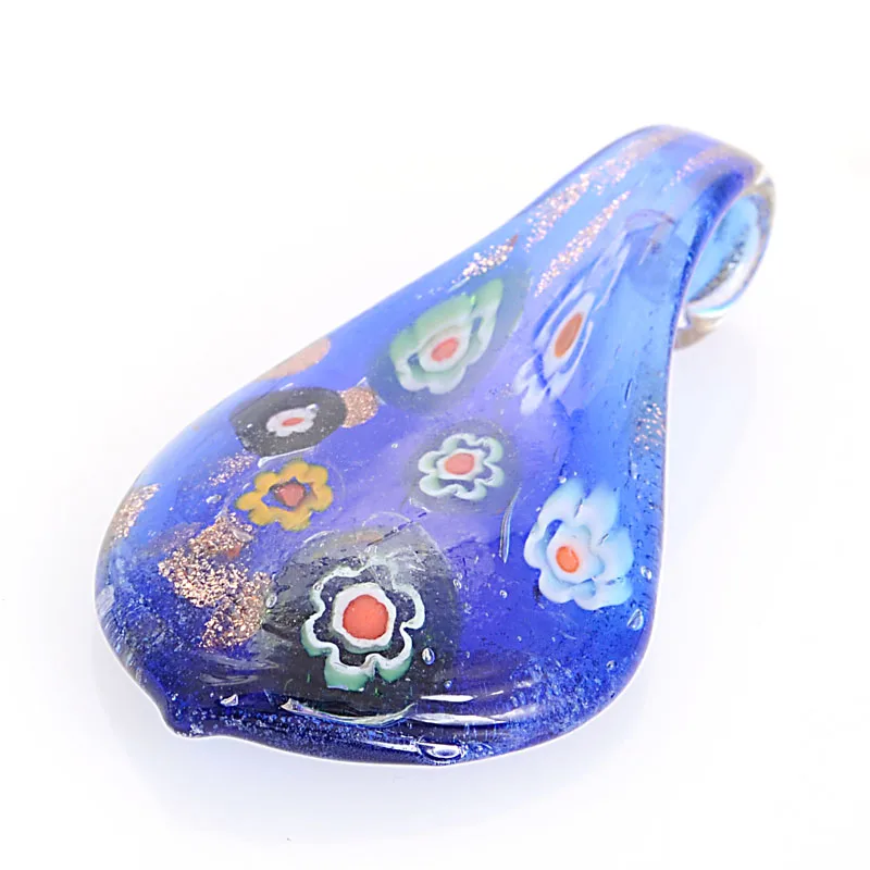 Sapphire Ручной работы из муранского золотой песок Lampwork Стекло 5 цветов цветок лист Подвеска Fit Цепочки и ожерелья для Для женщин девочек вечерние подарок шнур - Окраска металла: Sapphire