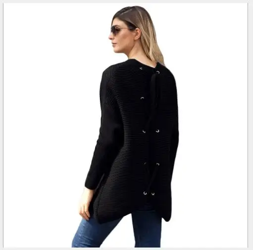 Женский свитер 2018 новый осенний длинный отрезок открытый стежок Однотонный