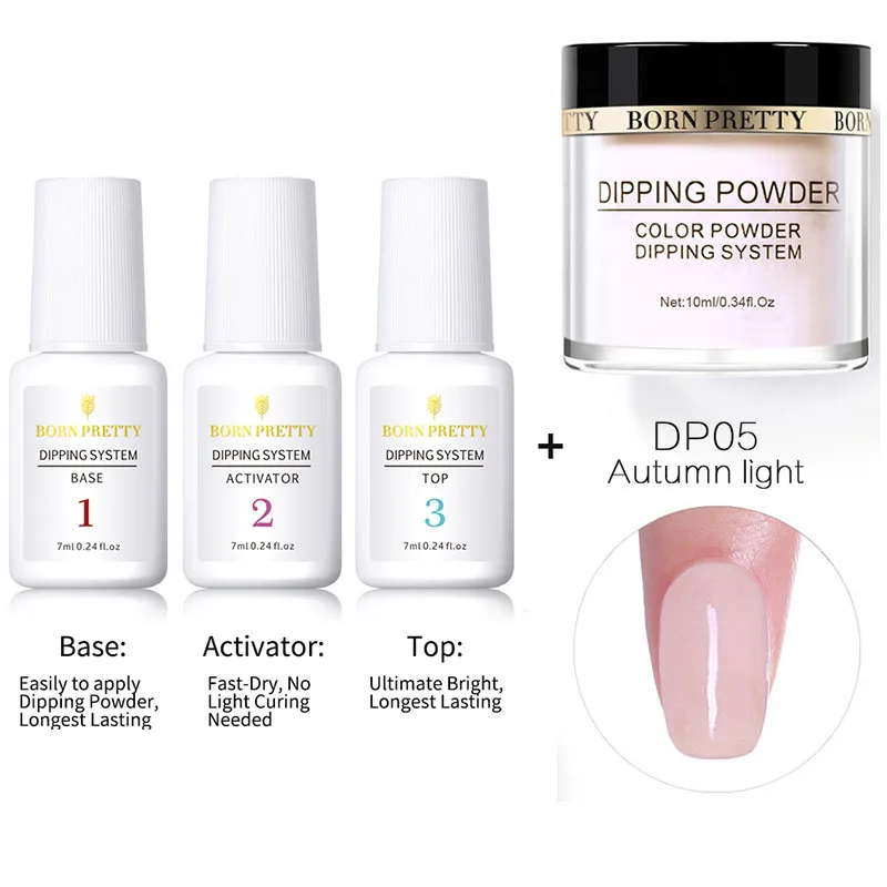 Natural Set 5 BORN PRETTY погружение ногтей порошок Набор база и Топ 2 в 1 гель голографический натуральный сухой активатор градиент французский без лампы лечения - Цвет: Natural Set 5