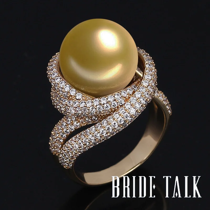 Bride talks-Anillo de perlas para mujer, sortija de Zirconia cúbica trenzada con líneas de lujo, joyería elegante para fiesta de boda