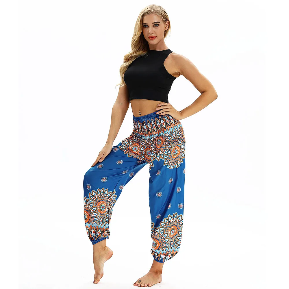 KLV мужские и женские штаны для йоги с высокой талией, женские повседневные свободные хиппи-брюки для йоги, мешковатые штаны-шаровары в стиле бохо Аладдин, штаны с большим шаговым швом#@ F
