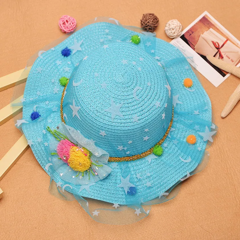ГОРЯЧАЯ! дети Звезда Марлевые Цветы Солнце Пляж Visor Шляпы Моды Милые Девушки