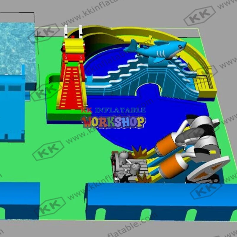 Goede Aangepaste Oem Odm Fabriek Opblaasbare Grond Water Park Opblaasbare Thema Park Project