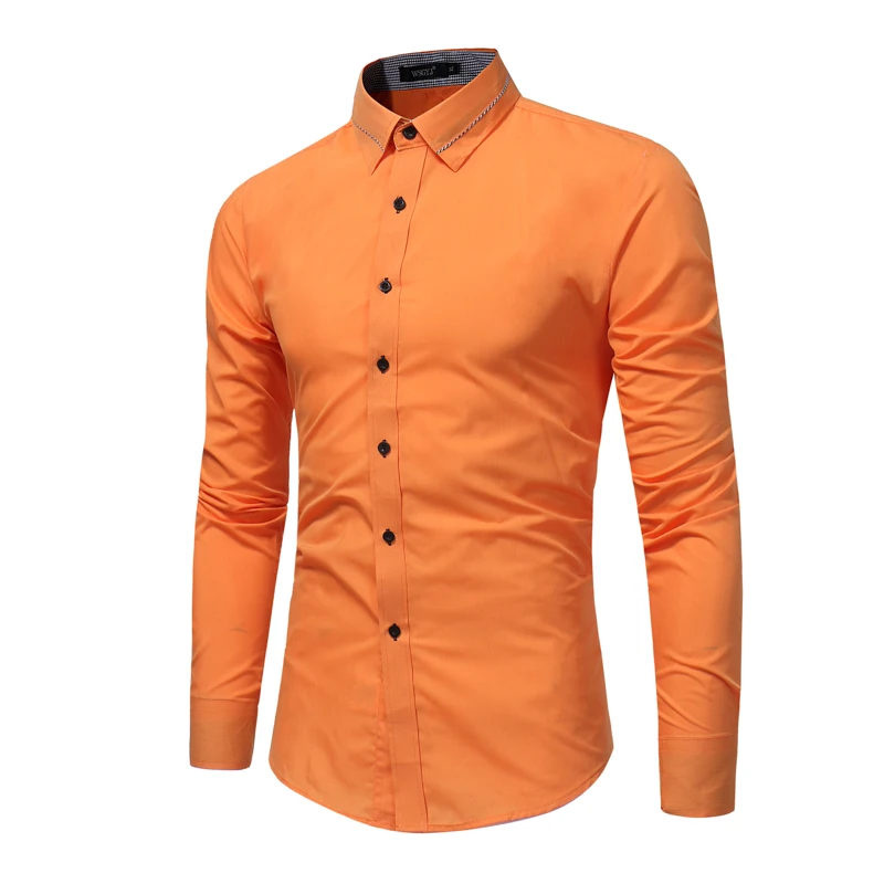Brand 2018 Fashion Male Shirt Long-Sleeves Tops Solid Color High Quality Mens Dress Shirts Slim Men | Мужская одежда