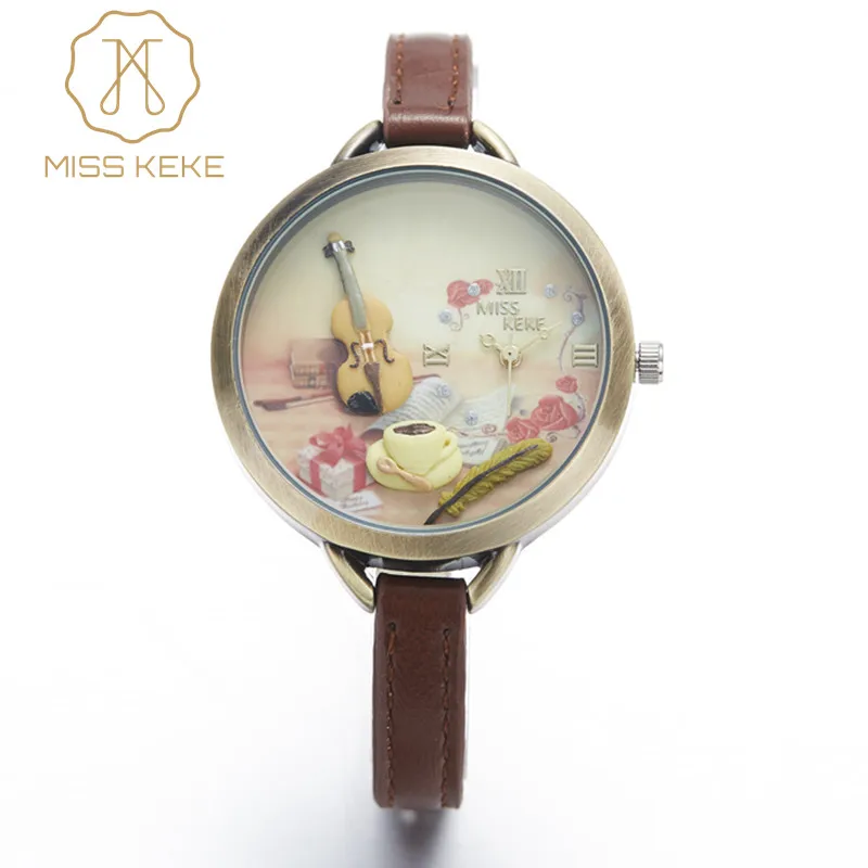 Miss Keke Green Женские часы рельефная глина минималистичное платье Модные кварцевые