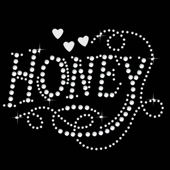 

2pc/lot Honey hearts hot fix rhinestone transfer motifs sticker iron on crystal transfers design applique patches