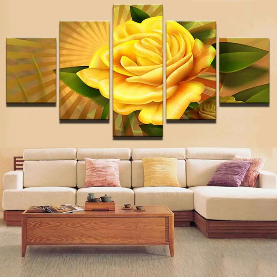 

DIY diamond painting Art 5 Pieces Yellow Flowers full diamond embroidery Pictures For Living Kids Room Decorative diamond mosaic