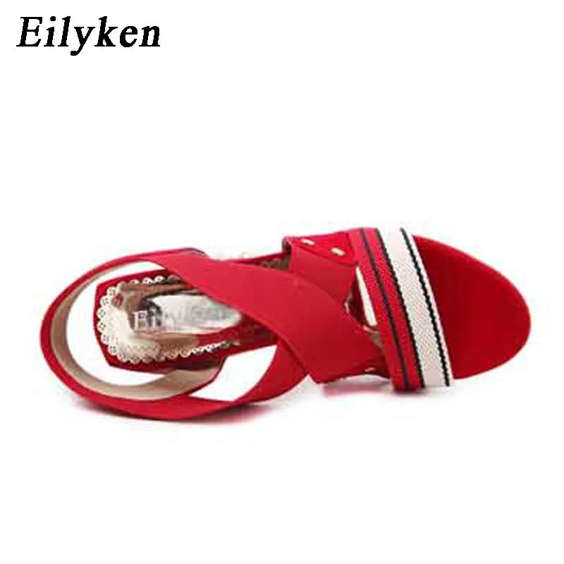 Eilyken/модные женские босоножки с эластичным ремешком; туфли-лодочки на прозрачном каблуке с эластичным ремешком; женские сандалии в римском стиле; размеры 34-40