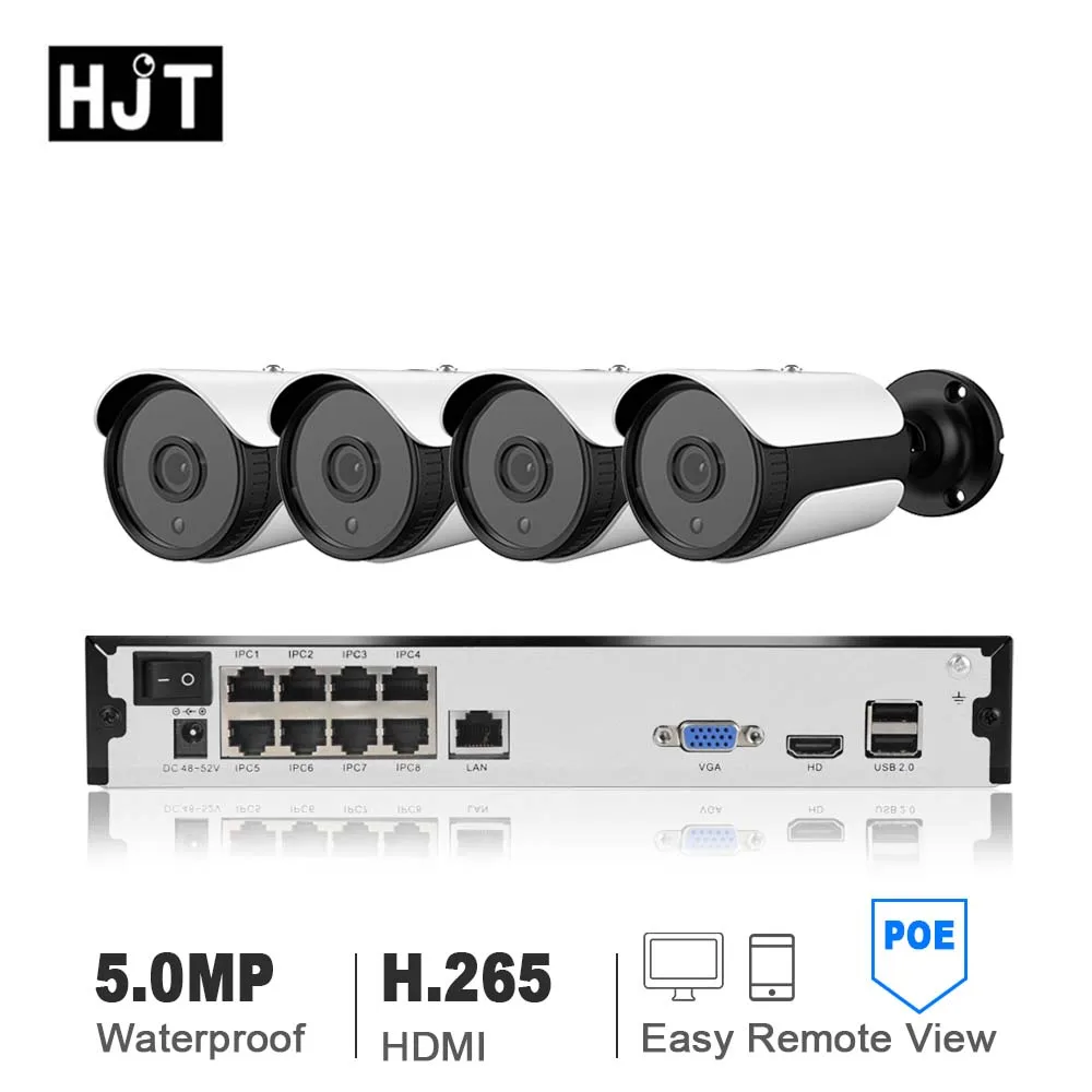 HJT 4CH 8CH H.265 5.0MP система камер POE сетевой видеорегистратор наружного наблюдения