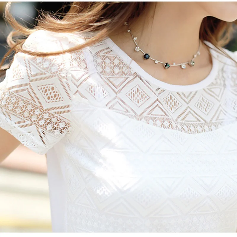 2017 Женская одежда шифоновая кружевная блузка кроше женские корейские рубашки