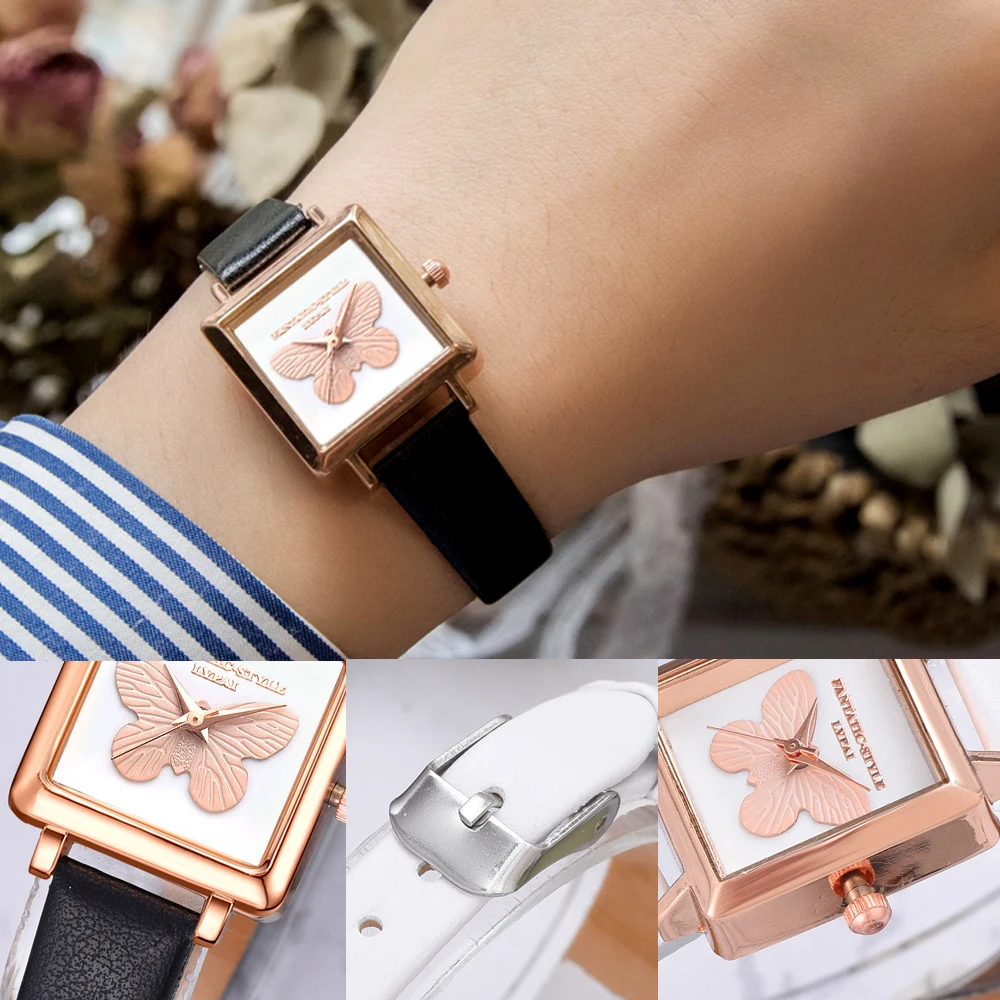 Женские квадратные часы с браслетом кожаные Наручные кристаллами женские