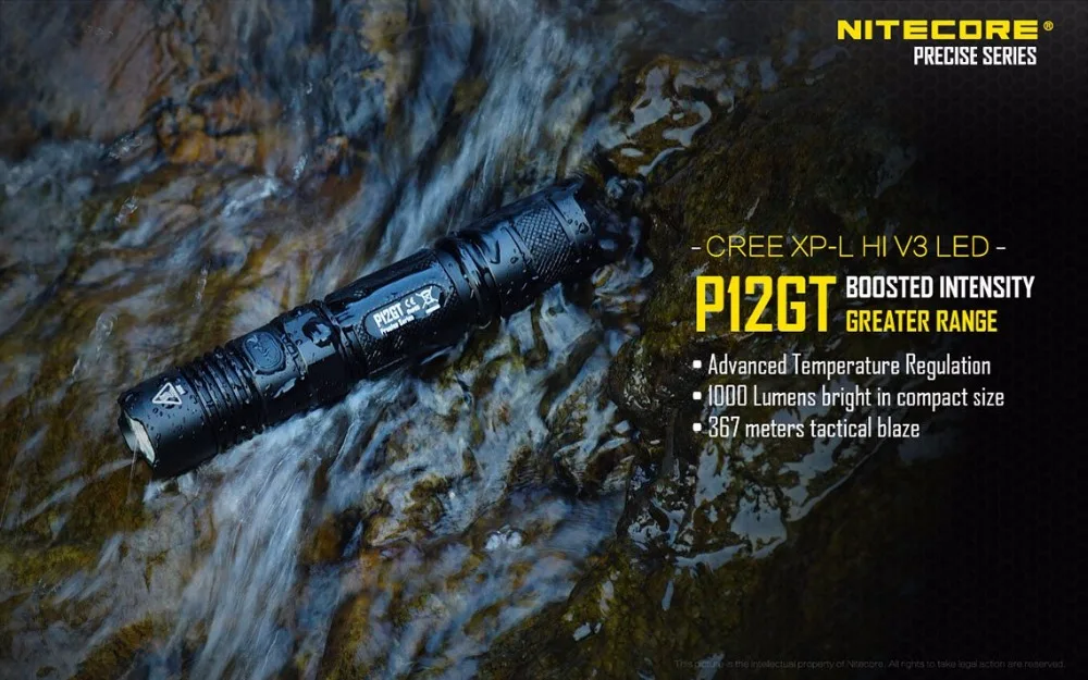 Nitecore p12gt 1000 люмен CREE светодиодный 350 метров в длину бросить тактический фонарик с um10 зарядное устройство и 18650 2600 мАч батареи