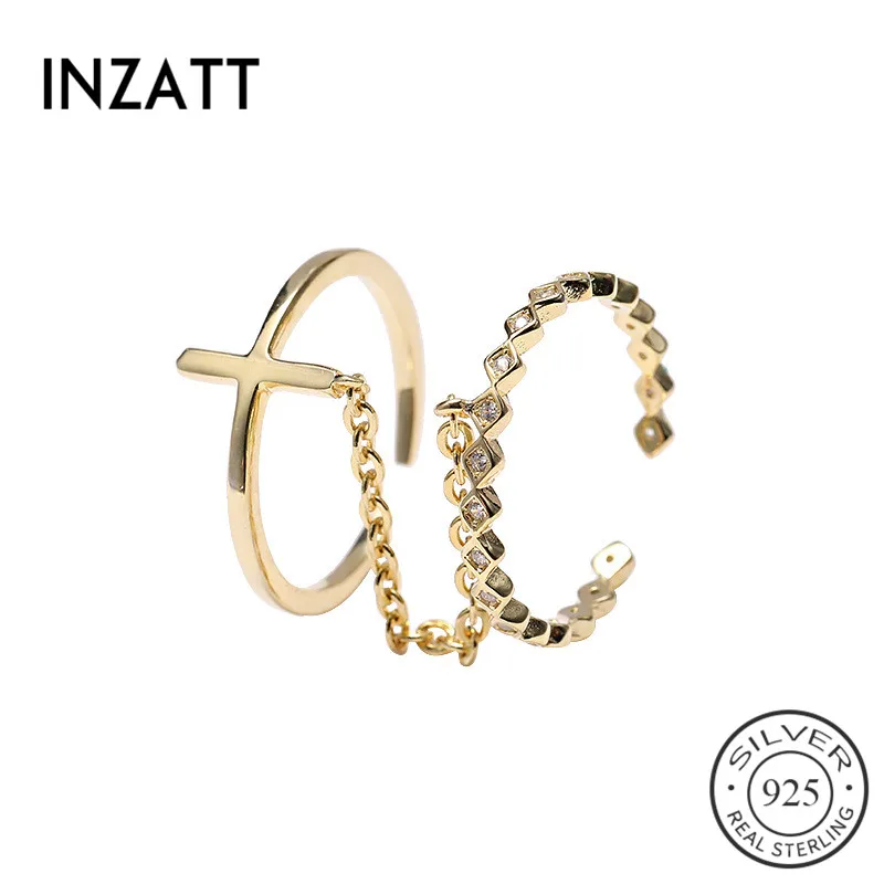 INZATT, настоящее 925 пробы, серебро, циркон, крест, цепь, кольцо для женщин, вечерние, в богемном стиле, хорошее ювелирное изделие, геометрическое кольцо, аксессуары