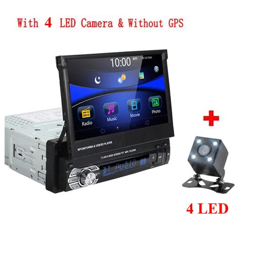 Without GPS 4 LED Podofo 1din автомобильное радио gps навигация " HD выдвижной экран MP5 плеер Bluetooth стерео Зеркало Ссылка Авторадио-вид сзади камера - Цвет: Without GPS 4 LED
