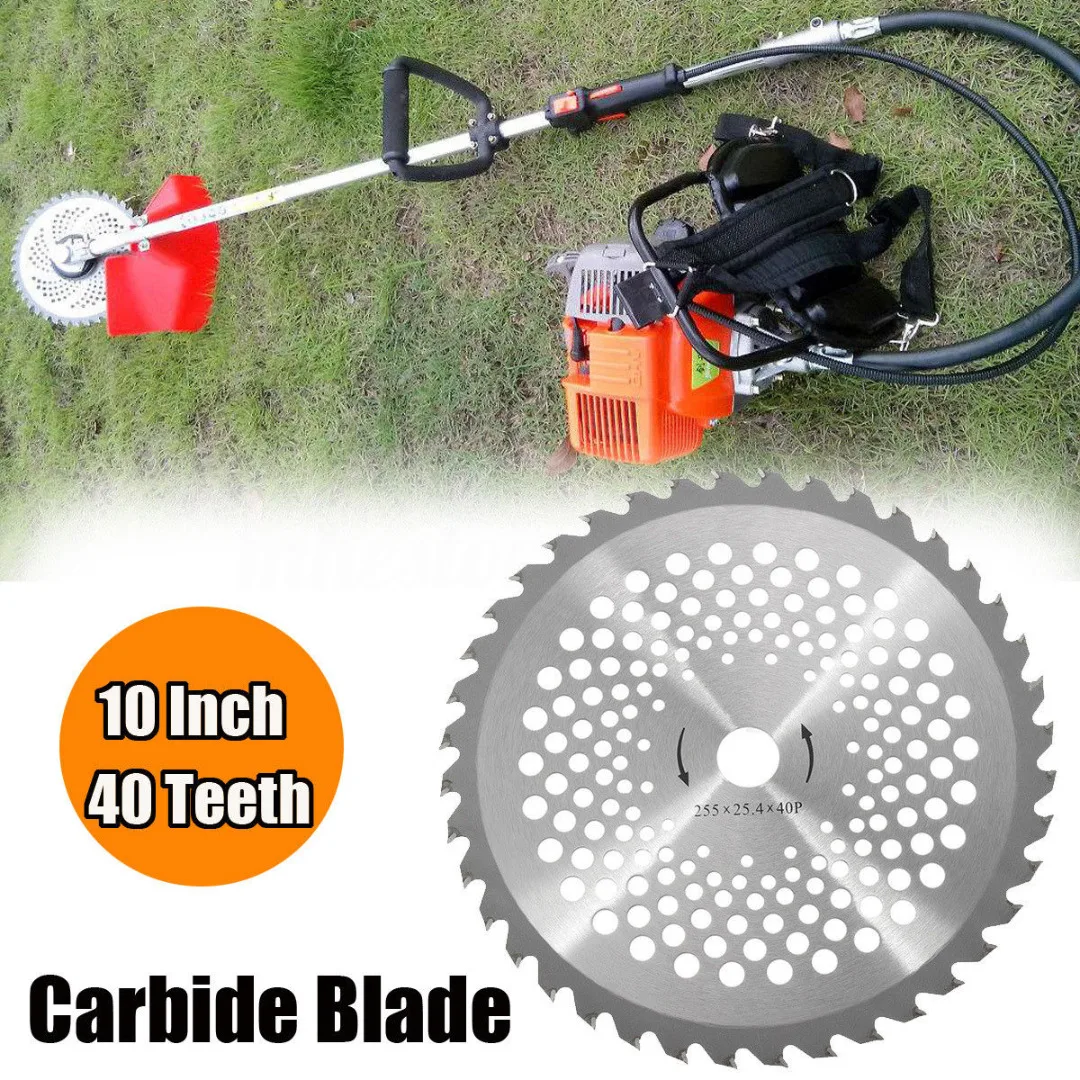 

NEW 10 inch 40T Brush Cutter Blade Steel Lawn Mower Blade Bore Dia. 25.4mm Carbide Tip Garden Replacement Parts