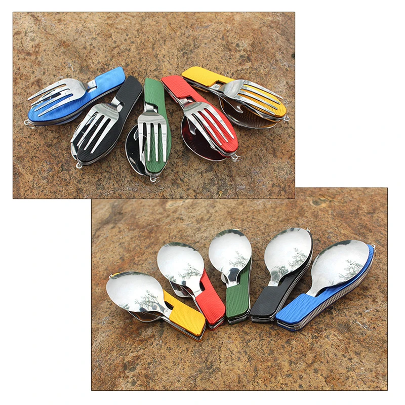 Portable 3 in 1 Stainless Steel Folding Spoon Fork Knife Foldable Tableware for Outdoor Camping Picnic Travel Kits AOTU AT6384 | Спорт и