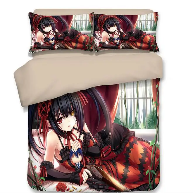 10 Взрослый Мультфильм Японское Аниме Tokisaki Kurumi сексуальные постельные принадлежности Твин Полный queen King размер пододеяльник наволочка для одной двойной кровати - Цвет: 10