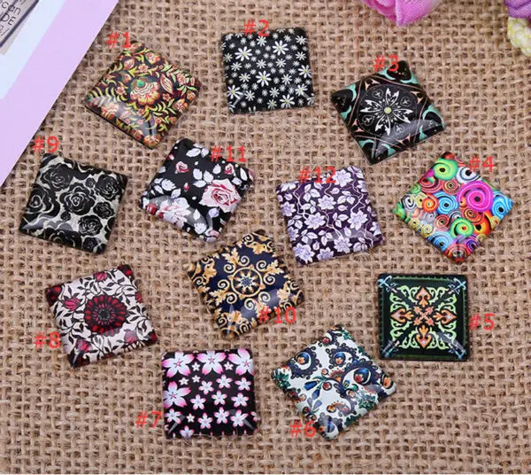 10mm 15mm 20mm 25mm Decorative pattern a square Handmade Photo Glass Cabochons & Glass Dome Cover Pendant Cameo Settings